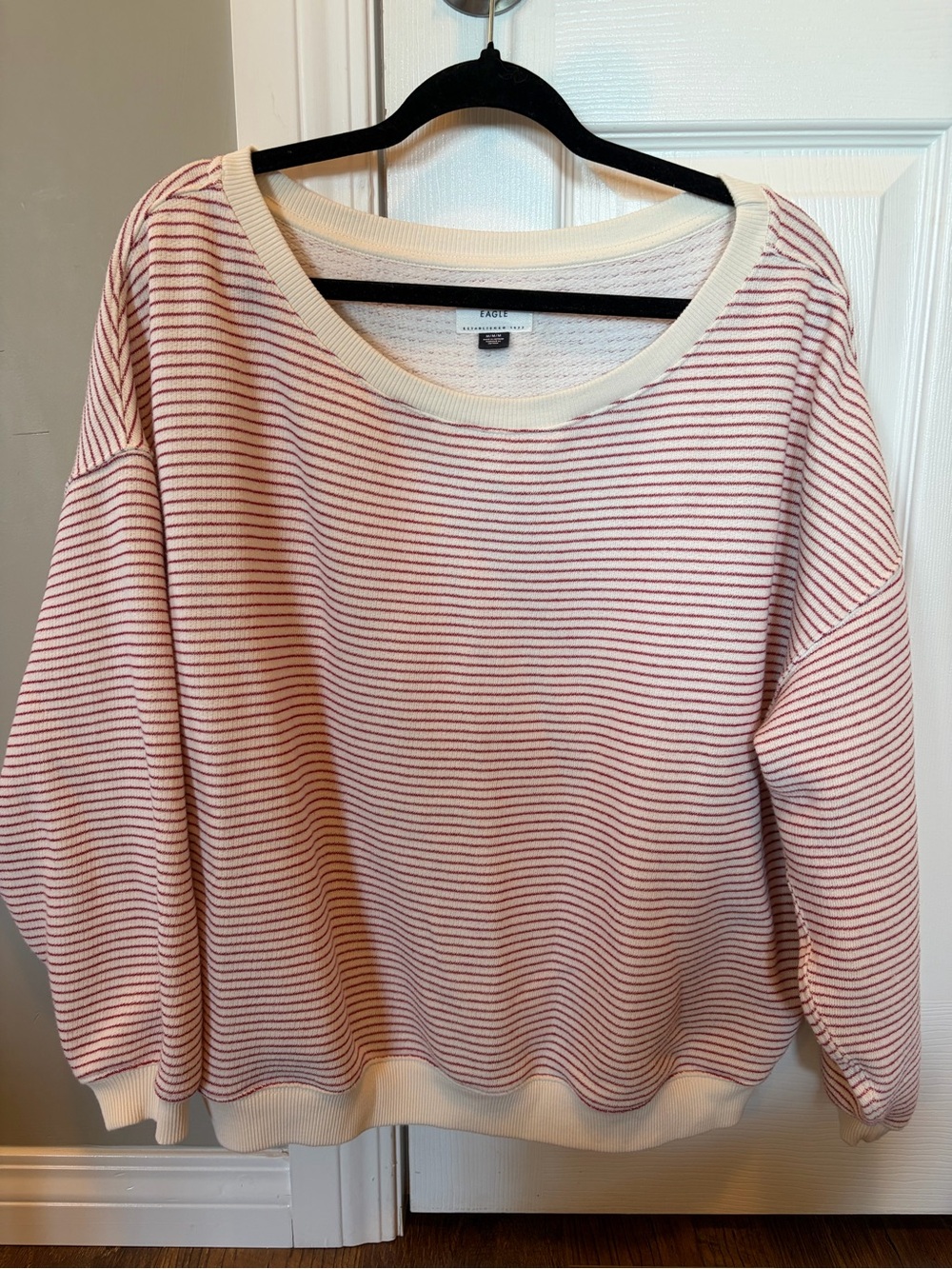 American Eagle Cream Pullover with Red Stripes